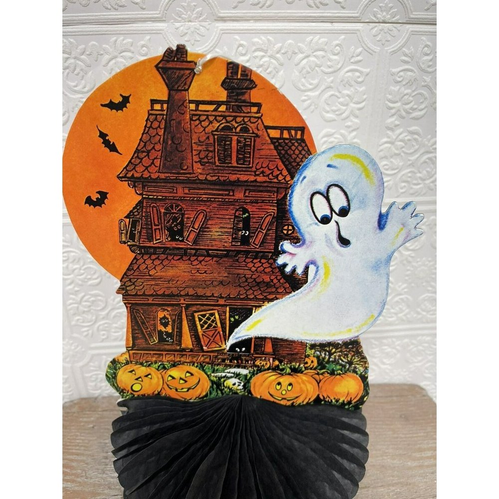Vintage Halloween Ghost Black Honeycomb Tissue Paper Decoration - Kitschy Fun - Picture 4 of 9